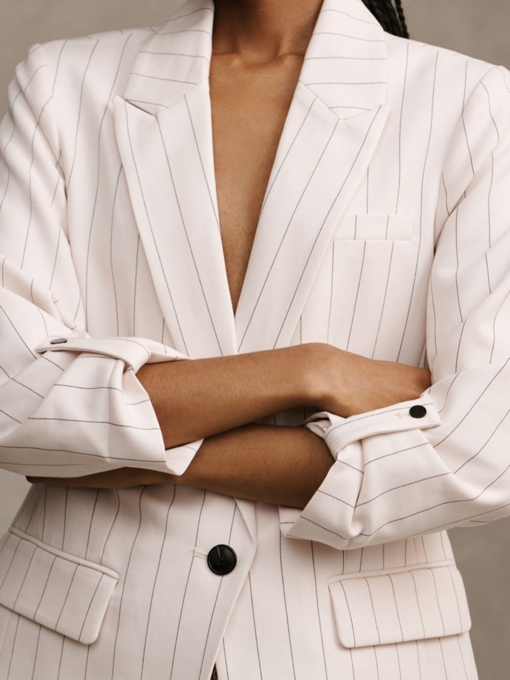 Maeve Striped Roll-Sleeve Blazer - 14